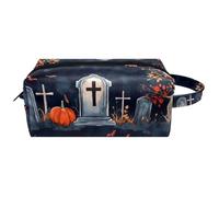 Travel Toiletries Bags Cosmetic Bag for Women Microfiber Leather Makeup Handy Pouch Organiser with Zipper,Halloween Grave Pumpkin Tree