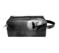 Travel Toiletries Bags Cosmetic Bag for Women Microfiber Leather Makeup Handy Pouch Organiser with Zipper, Silhouette of Crow at Midnight