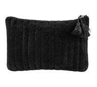 Travel Toiletry Bag, 8.5" x 4.5", Rectangular Design with Zipper and Tassels, Velvet Polyester, Mink and Black, Black/White, Classic