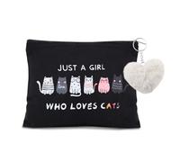 Travel Toiletry Bag for Cat Lovers Birthday Gifts for Women Girls Cute Cats Patterned Makeup Bag Organiser for Daughter Cosmetic Storage Pouch for Cat Lover Electronic Zipper Pouch with Pom Pom Charm