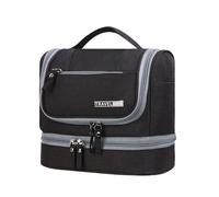 Travel Toiletry Bag for Men and Women Makeup Bag with Accessories Mesh Pockets Waterproof Shaving Kit Cosmetic Organizer (Black,L25xW13xH21cmL9.8”xW5.1”xH8.2”)