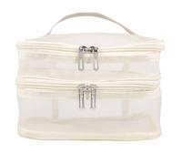 Travel Toiletry Bag for Women and Men, Double Layer Transparent Wash Bag for Toiletries Accessories, Large Shaving Organiser Bags, Mesh Makeup Bags with Handle fors Cosmetics Brushes Tools(Beige)