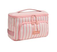 Travel Toiletry Bag for Women and Men | Large Wash Bag with Compartments | Waterproof Makeup Cosmetic Organiser | Ladies and Mens Toiletries Bag for Travelling | Striped (Pink Stripe)