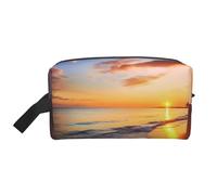 Travel Toiletry Bag for Women Men Leather Makeup Bag Large Portable Travel Organizer Beautiful Tropical Sunrise on The Beach Cosmetic Bag with Hanging Hook Travel Bathroom Bag Zipper Pouch Purse,