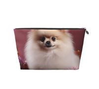 Travel Toiletry Bag for Women Men Pomeranian and Flowers Makeup Bag Large Capacity Cosmetic Bags Water-Resistant Cosmetic Organizer Bag