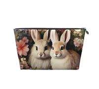 Travel Toiletry Bag for Women Men Two Rabbits Among Flowers Makeup Bag Large Capacity Cosmetic Bags Water-Resistant Cosmetic Organizer Bag