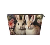 Travel Toiletry Bag for Women Men Two Rabbits Among Flowers Makeup Bag Large Capacity Cosmetic Bags Water-Resistant Cosmetic Organizer Bag