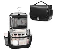 Travel Toiletry Bag for Women & Men, Waterproof Hanging Makeup Organizer | Portable Toiletries Organizer, Wide Opening Cosmetic Bag with Clear Pocket, Easy Access, Compact Size, Black