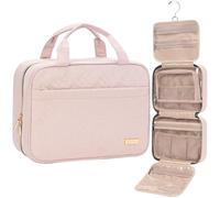 Travel Toiletry Bag for Women, Portable Hanging Organizer for Travel-Sized Shampoo, Conditioner, Brushes Set, Makeup Accessories, Medium Size (Pink)