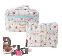 Travel Toiletry Bag - Hygiene Bag, Travel Toiletry Organizer | Large Capacity Zipper Cosmetic Bag, Holiday Grooming Pouch Portable, Blue Check Red Flower, Se référer au descriptif, Refer to