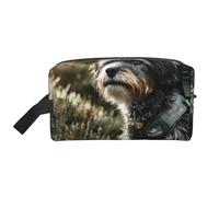 Travel Toiletry Bag Large for Daily Use, Durable Portable Organizer with Puppy Looking at The Sun Print Design