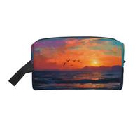 Travel Toiletry Bag Large for Daily Use, Durable Portable Organizer with Seagulls Chasing The Sun Print Design