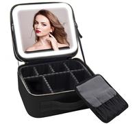 Travel Toiletry Bag Leopard Print 3-in-1 LED Vanity Makeup Bag with 3 Detachable Mirrors Adjustable Dividers for Travel Desk Dorm for Women Make up Bag(Nero)