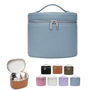 Travel Toiletry Bag, Portable Makeup Bag, PU Leather Waterproof wash Bag,Vanity Case Organizer Case with Removable Divider (Blue)
