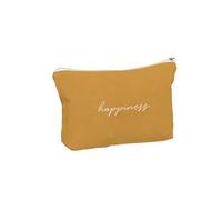 Travel Toiletry Bag with Positive Messages, 22x15x1cm, Terracotta, Grey, Mustard, Happiness, Classic