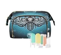 Travel Toiletry Cosmetic Makeup Bag Butterfly Skull Blue for Women Men Girls, Happy Halloween Gothic Waterproof Makeup Cosmetic Wash Organizer Bag for Travel Essentials