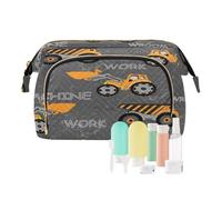 Travel Toiletry Cosmetic Makeup Bag Construction Machines Cars for Women Men Girls, Truck Tractor Waterproof Makeup Cosmetic Wash Organizer Bag for Travel Essentials