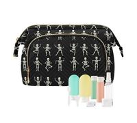 Travel Toiletry Cosmetic Makeup Bag Funny Dancing Skeletons Skull for Women Men Girls, Day of The Dead Waterproof Makeup Cosmetic Wash Organizer Bag for Travel Essentials