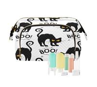 Travel Toiletry Cosmetic Makeup Bag Happy Halloween Cat for Women Men Girls, Cute Kitty Waterproof Makeup Cosmetic Wash Organizer Bag for Travel Essentials