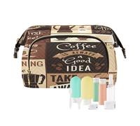 Travel Toiletry Cosmetic Makeup Bag Modern Poster Coffee Topics for Women Men Girls, Retro Waterproof Makeup Cosmetic Wash Organizer Bag for Travel Essentials