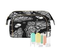 Travel Toiletry Cosmetic Makeup Bag Moth Skull Moon Esoteric for Women Men Girls, Day of The Dead Waterproof Makeup Cosmetic Wash Organizer Bag for Travel Essentials