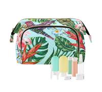Travel Toiletry Cosmetic Makeup Bag Tropical Flowers Hummingbirds Palm Leaves for Women Men Girls, Summer Spring Waterproof Makeup Cosmetic Wash Organizer Bag for Travel Essentials