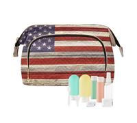 Travel Toiletry Cosmetic Makeup Bag United States Flag Wooden for Women Men Girls, American Flag Waterproof Makeup Cosmetic Wash Organizer Bag for Travel Essentials