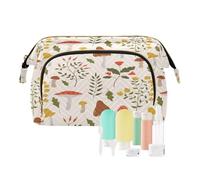 Travel Toiletry Cosmetic Makeup Bag Vintage Botanical Wild Herbs for Women Men Girls, Flowers Branches Leaves Mushrooms Waterproof Makeup Cosmetic Wash Organizer Bag for Travel Essentials