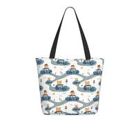 Travel Tote Bag for Women Work - Fashion Lightweight Cute Bear Car Cartoon Print Shoulder Nurse Bag Beach Handbags for Women, Large Tote Purse with Zipper