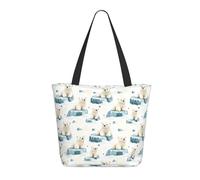 Travel Tote Bag for Women Work - Fashion Lightweight Cute Bear White Print Shoulder Nurse Bag Beach Handbags for Women, Large Tote Purse with Zipper