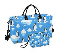 Travel Tote Bag Set 2 Pack Ultrasonic Quilted Detachable Practical Short Journey Penguin Ice