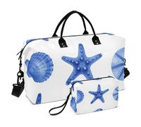 Travel Tote Bag Set 2Pcs Wave Quilted Multi Pockets Lightweight Workout Coastal Blues