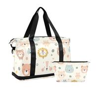 Travel Tote Travel Overnight Carry on port gym bag Tote for Airplane Traveling 2 Pc et, Cute animal faces