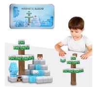 Travel Toy Magnet Building Blocks for Toddlers, 35PCS Winter Edition Mini Magnetic Blocks, STEM Educational Magnet Toys Gift, Portable Iron Box as Building Base for Kids Ages 3+ Year