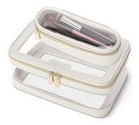 Travel Transparent Cosmetic Bag with Puff Brush Leather Storage Box Portable Toilet Beauty for Organizing Cosmetics Tools Belongings