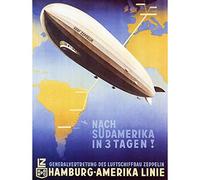 TRAVEL TRANSPORT HAMBURG GERMANY AMERICA SOUTH ZEPPELIN AIRSHIP MAP FINE ART PRINT POSTER 30x40cm CC2143