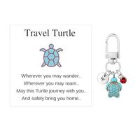 Travel Turtle Keychain, Cute Turtle Keyring with Red Gemstone & Encouragement Card Creative Name Initials Sea Turtle Pendants Good Luck Key Chain Gift for Family Friends (W)