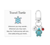 Travel Turtle Keychain, Cute Turtle Keyring with Red Gemstone & Encouragement Card Creative Name Initials Sea Turtle Pendants Good Luck Key Chain Gift for Family Friends (A)