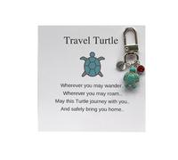 Travel Turtle Keychain,Keyrings For Women,Cute Turtle Keyring With Red Gemstone & Encouragement Card Creative Name Initials Sea Turtle Pendants Good Luck Key Chain Gift For Family Friends Bag Charm