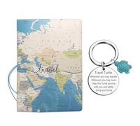 Travel Turtle Keychain Travel Map Book Holder Travel Themed Keychain Passport Holder Set Travel Must Haves for Men Women Gift for Friends Colleague Graduation Birthday