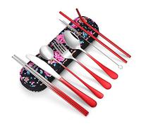 Travel Utensils,Reusable Silverware Set To Go Portable Cutlery Set with a Waterproof Carrying Case for Lunch Boxes Workplace Camping Picnic (GraRed)