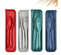 Travel Utensils Set - Reusable 4 Sets Plastic Cutlery with Case, Forks Spoons and Knives Set, Eco-Friendly BPA Free, Portable Camping Utensil for Adults Kids Daily Use (Red,Blue, Dark Green, Gray)