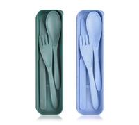 Travel Utensils with Case, Reusable Plastic Cutlery, Travel Cutlery Set 2PC | Flatware Set for Travel Work School Picnic Camping or Daily Use (Blue, Green)