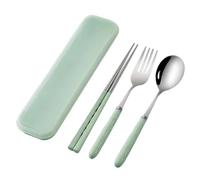 Travel Utensils with Case - Stainless Steel Flatware Set for Outdoor Dining | Portable Reusable Spoon Fork Knifes Set with Carry Case Compact Camping Cutlery for Home Picnic Road Trip,Blue Green Cream