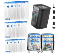 Travel Vacuum Storage Bags Combo Portable Wireless Electric Pump,12 Pack Compression Bags for Travel,Space Saver Vacuum Storage Bags for Clothing and Luggage