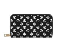 Travel Wallet Womens - PU Leather Travel Wallet, Peace Sign Boho Style Black Zipper Wallets for Women, Wallets with Card Cases Money Organizers