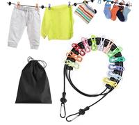 Travel Washing Line, 1.8M Adjusted Portable Washing Line, with Colorful Clips and Positioning Bead to Adjust Distance Between Clothes Drying, Clothes Line for Camping Travel Laundry Room Balcony Use
