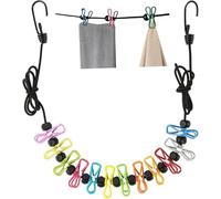 Travel Washing Line,12 Colorful Clips with Portable Camping Washing Line, Adjustable Elastic Retractable Clothes Line, For Indoor Laundry Drying line, Outdoor Camping Accessories