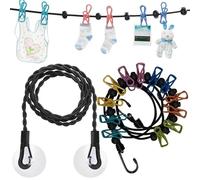 Travel Washing Line 2 Pack with 12 Pegs - Portable Retractable Clothes Line for Camping, Extendable Washing Line for Indoor Outdoor Use, Balcony, RV, Caravan