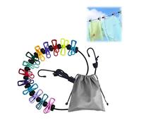 Travel Washing Line,Portable Camping Travel Clothes Line with 12 Colorful Pegs with 12 Colorful Clips and a Waterproof storage bag